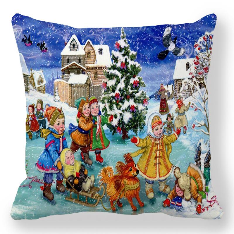 Šťastný Nový Rok 2023 Vánoční ozdoba Santa Elk Sofa Dekorativní povlak na polštář 45x45cm