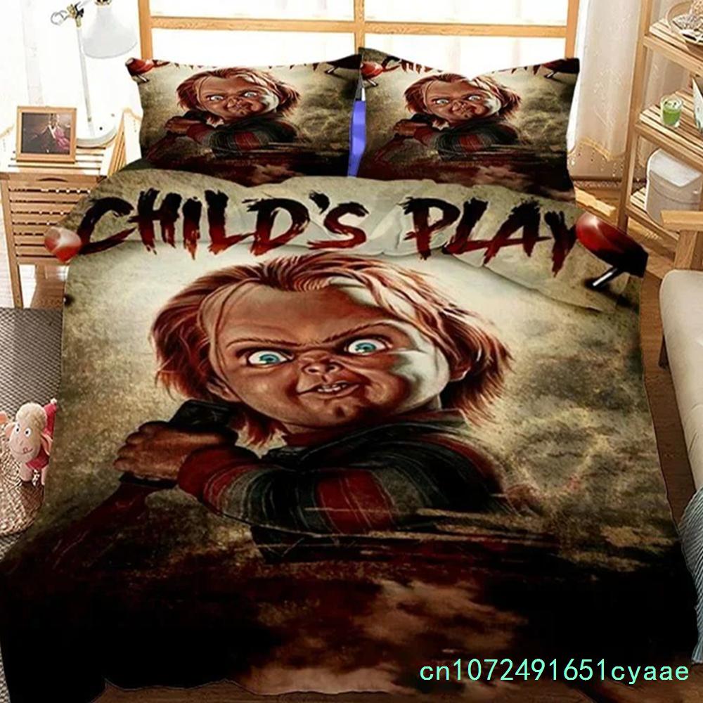 3D Printed Horror Movie Chucky Bedding Set Pillowcase Duvet Cover Double Twin Full Queen King Adult Kids Bedclothes Quilt Cover