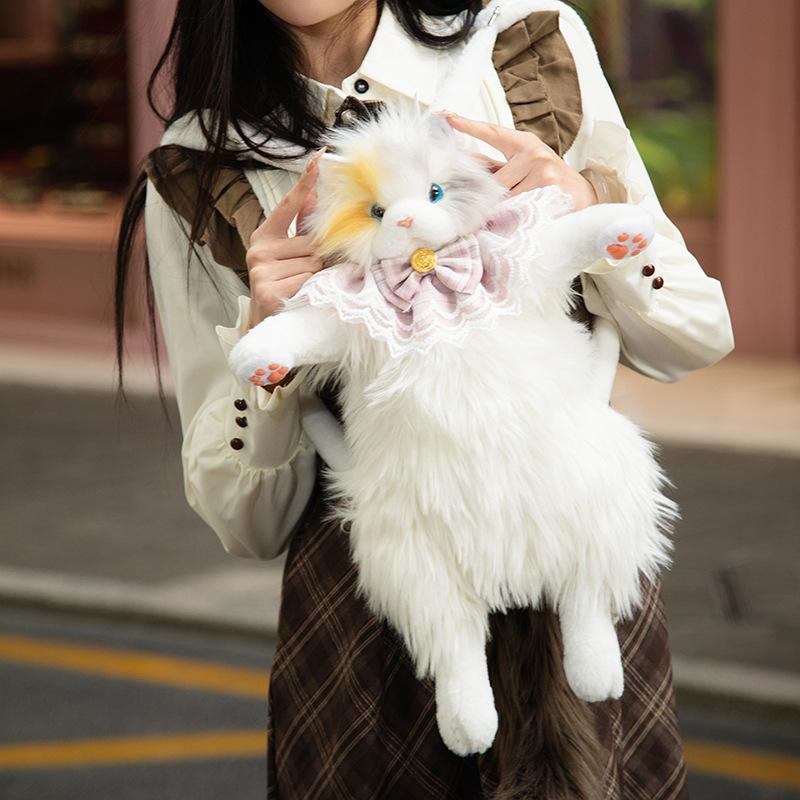 Cute Stuffed Cat Doll Backpack Animal Shaped Plush Cat Backpack Children School Bag Simulated Cat Backpack Birthday Gifts