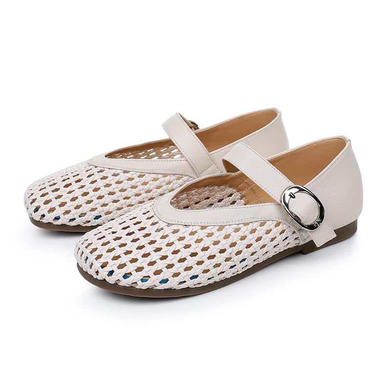

Ретро Простые Плетеные Полые Модные Одинарные Туфли для Женщин Летом Новые Одинарные Туфли на Плоской Подошве с Отверстиями на Четыре Сезона 43