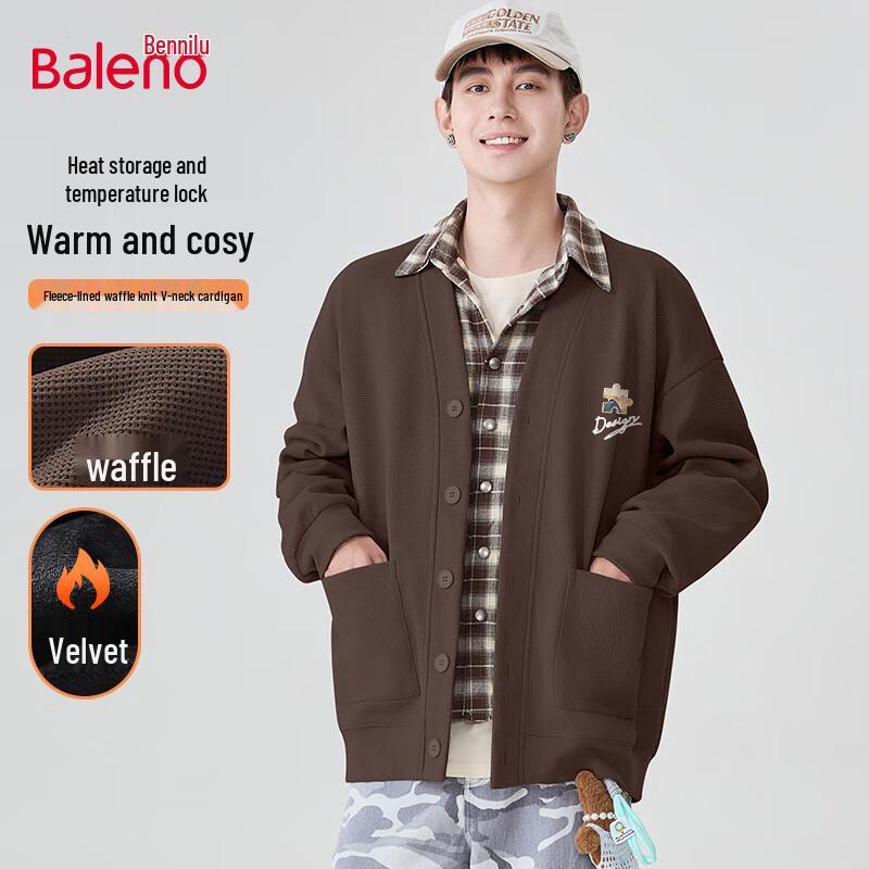 

Baleno Men s Heavyweight Waffle Knit V-Neck Fleece Cardigan Jacket 3XL
