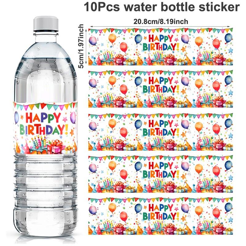 

10pcs Water Bottle Stickers Colorful Cake Balloon Design Birthday Packaging Labels Birthday Party Supplies Decorations Labels as picture