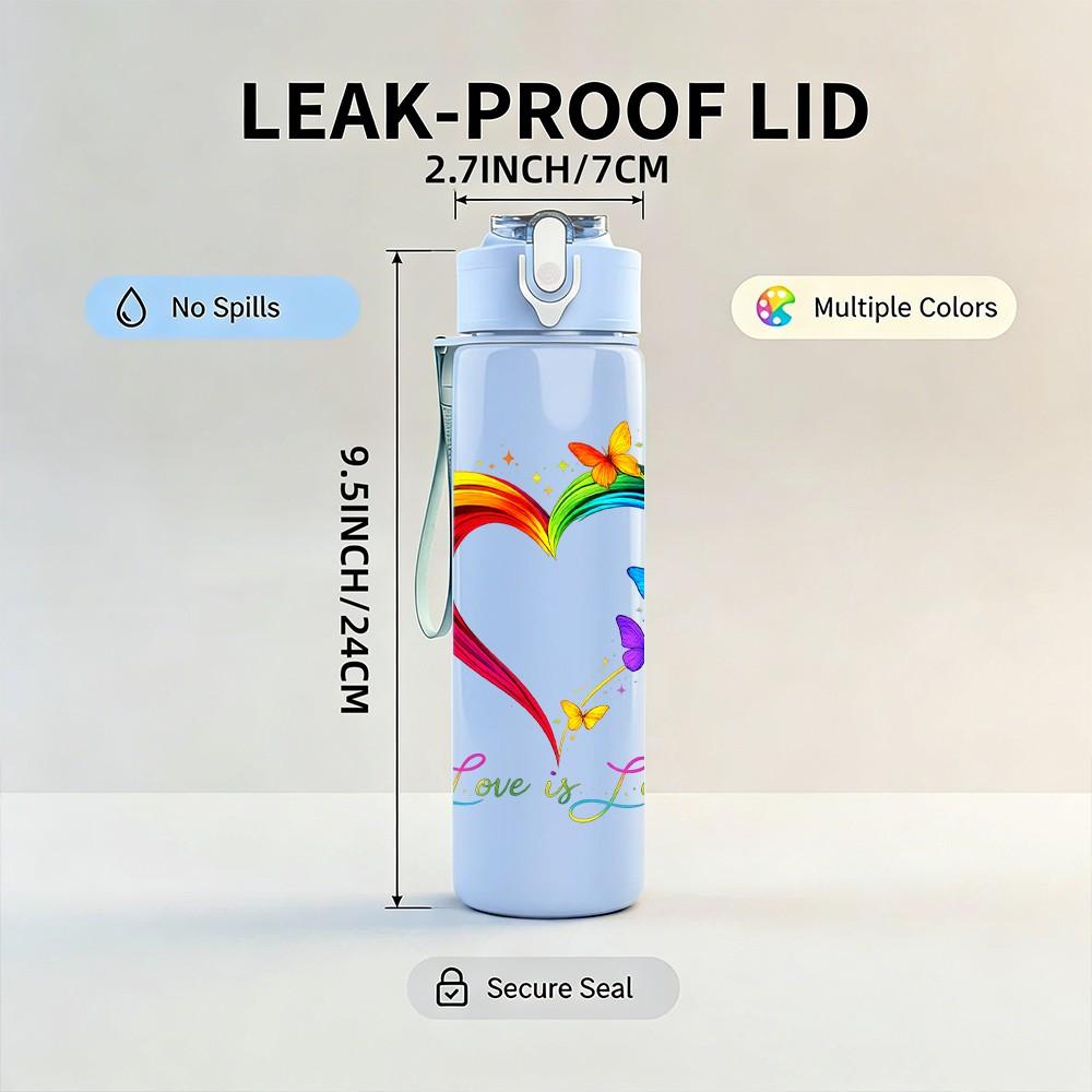 1PC Rainbow Color Heart Hand Art Print 750ml Color Plastic Sports Water Bottle Leakproof Flip Straw Lid Suitable for Sports Office Home Use