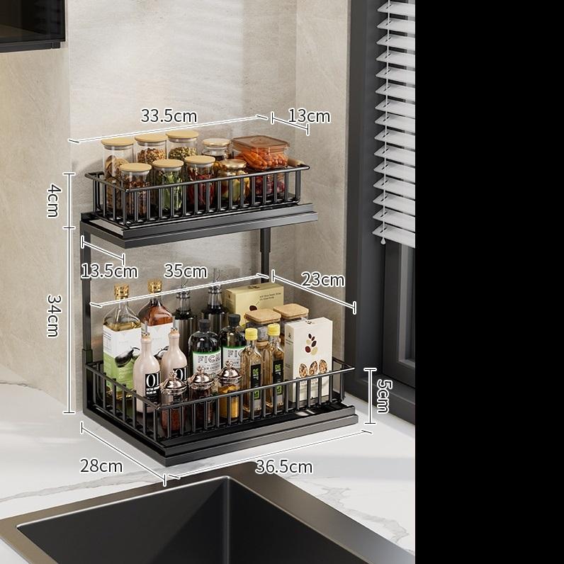 Стеллажи для кухонных шкафов с раковиной Многофункциональные многоуровневые стойки Выдвижные корзины для приправ Выдвижные стойки для хранения 1 PCS чёрный 3714₽