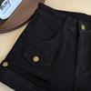 Autumn/Winter Plus Velvet High-Waisted Slimming A-Line Denim Shorts with Rolled Hem and Cargo Style