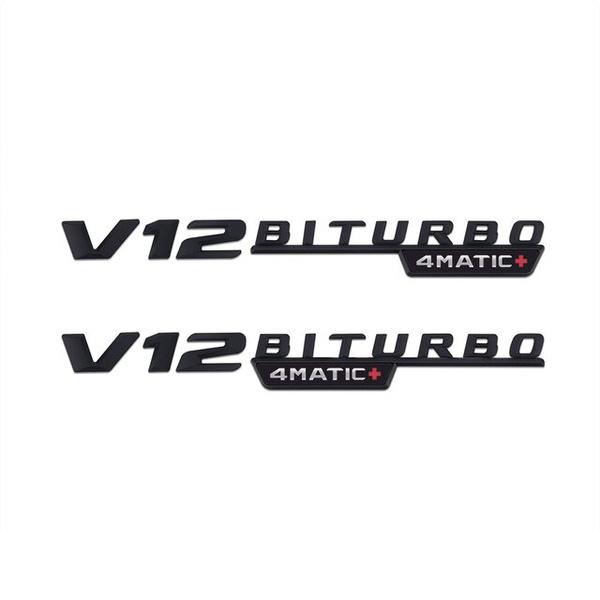 2pcs V12 BITURBO 4MATIC Logo Letters Sticker For C E S G Class SL ML W221 W205 W210 W211 W212 Fender Badge Decal