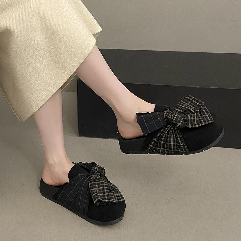 Bow Baotou Drag Women's Autumn Retro New Outer Wear Niche Design Feeling Ugly and Cute Fashion Versatile Half Slippers Tide