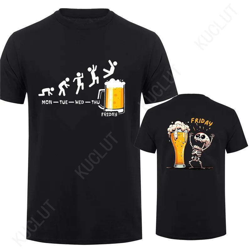 Fashion Skeleton Enjoying FRIDAY Beer Day Tees Back Print Men's T-Shirt Finally Friday for Drink Lover Male Oversized Clothing