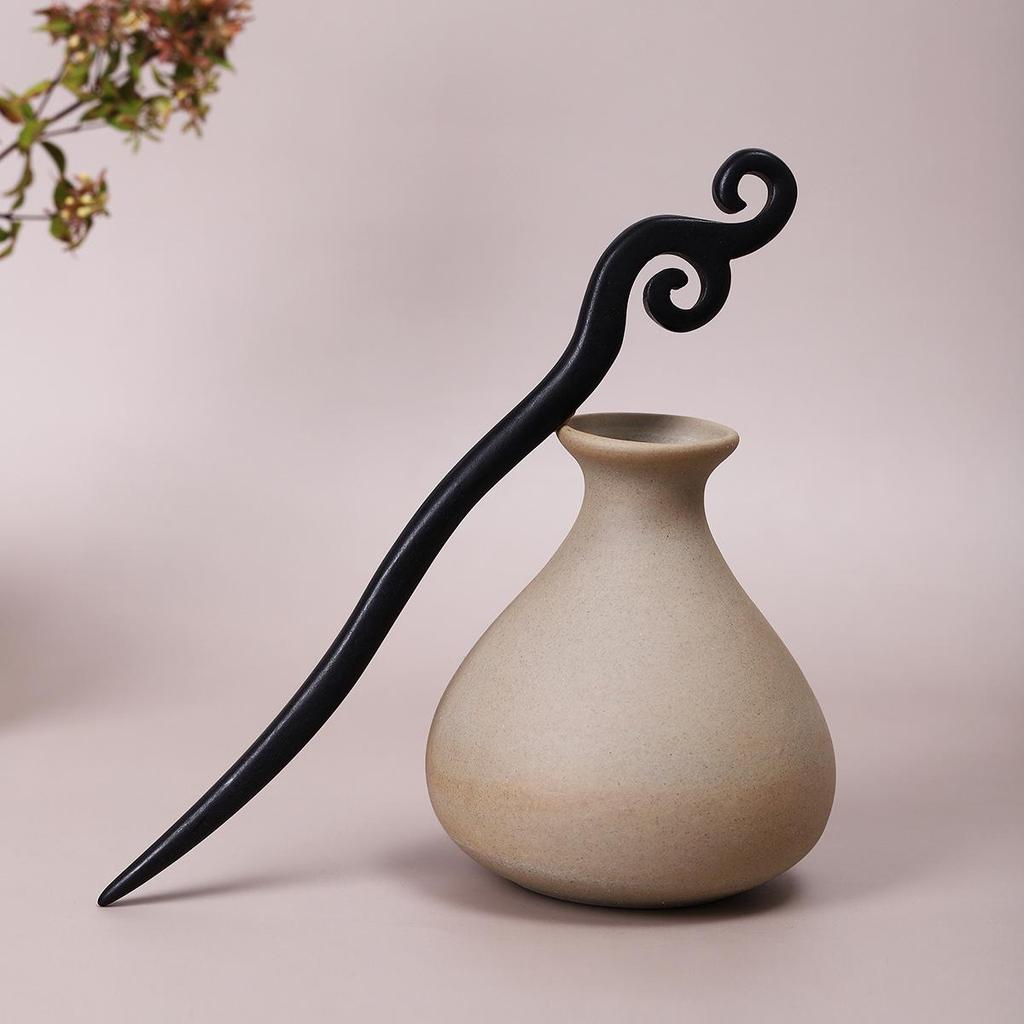Vintage Ebony Wood Hairpin: Auspicious Clouds Design for Elegant Updos