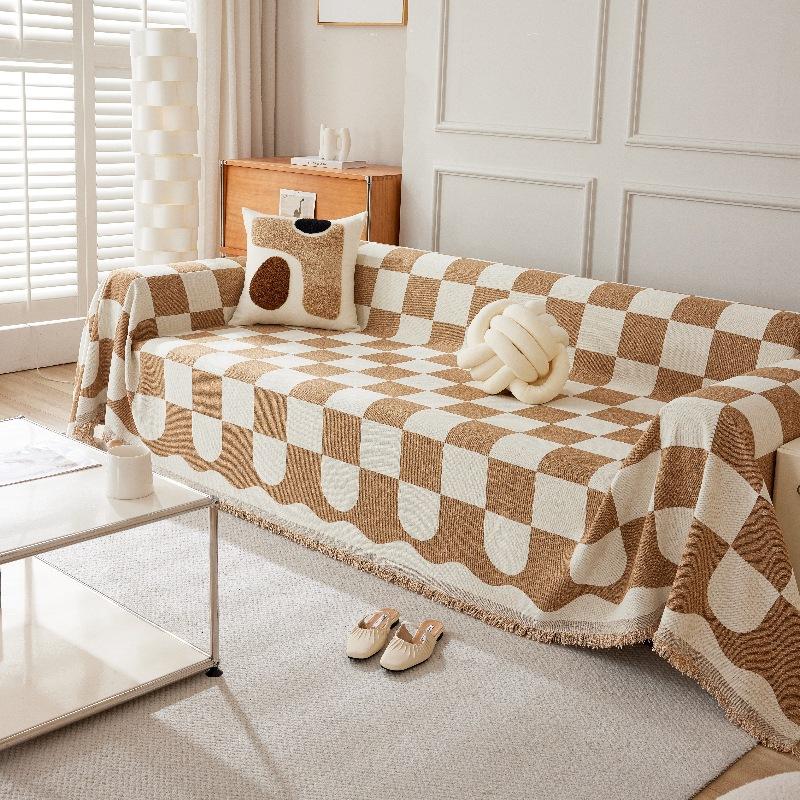 1pcs Square Grid Room Sofa Cover All-season Universal Sofa Protective Cover for Can Be Used A Blanket On The Sofa