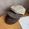 Flat Leopard Print Beret Rhinestone Leopard Newsboy Cap Cool Painter Cap  Streetwear