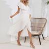 Women's Summer Ruffle V-neck Dress Casual Bohemian Style Slit Hem Beach Maxi Dress Dress