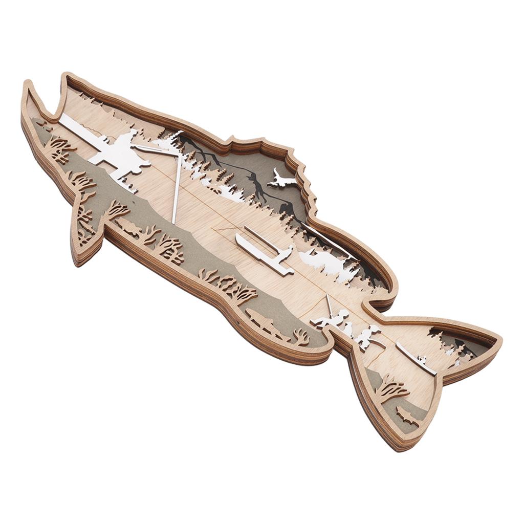 Wooden Hollowed Fish Figurine Multilayer Boxwood Decorative Wooden Hollowed Fish Striped for Home