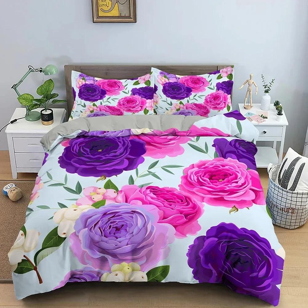 Rose Flower Comfortable Duvet Quilt Cover Pillowcase Bedding Set Children Bedroom Decoration Home Textile