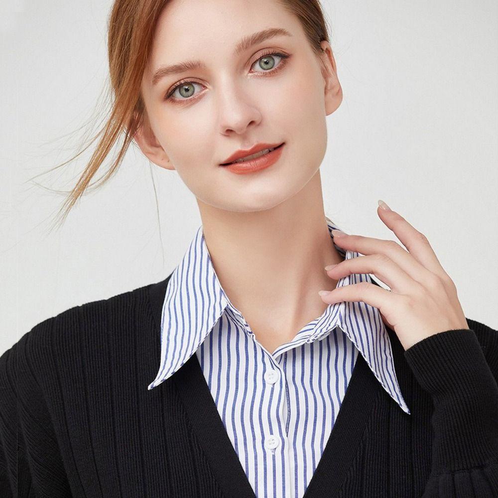 Detachable False Collar Stripes Lapel Half Shirt New Neckline  Women Girls
