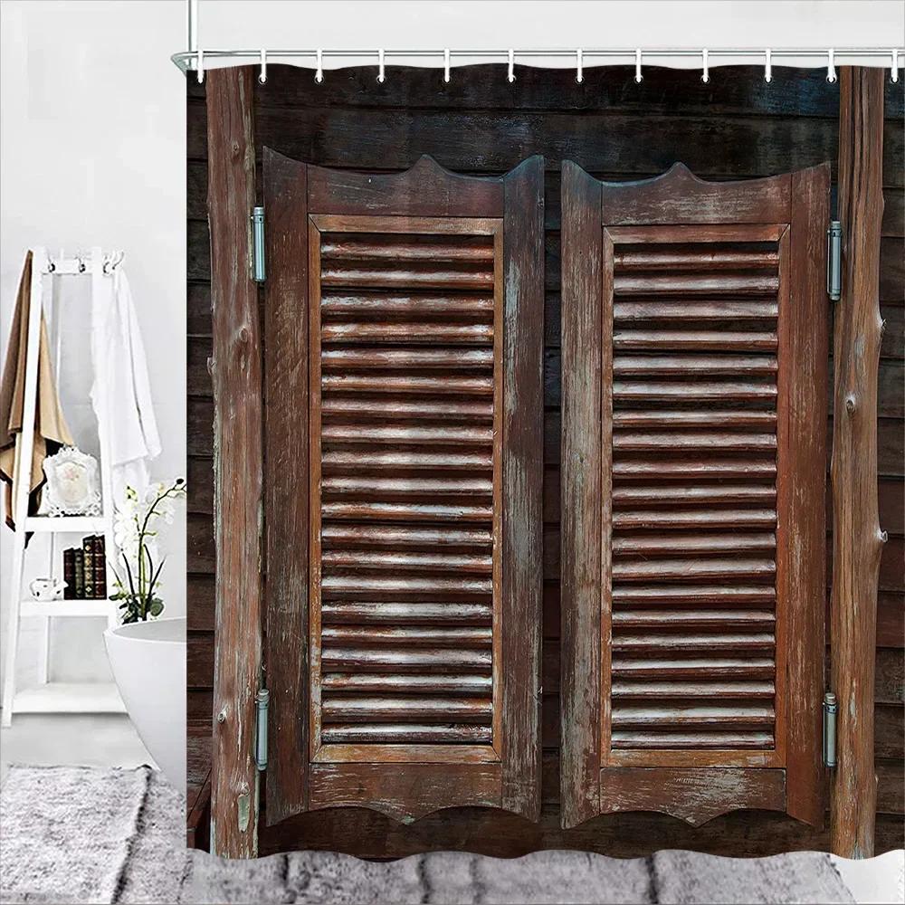 

Rustic Wooden Barn Door Decor Shower Curtain For Bathroom Western Country Theme Vintage Rural Farm House Door Bath Curtains Set W60H190(CM)-1 Pcs
