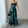 Summer European and American New Printed Tube Top Dress, Waist and Thin Holiday Style Elegant Dress Pleated