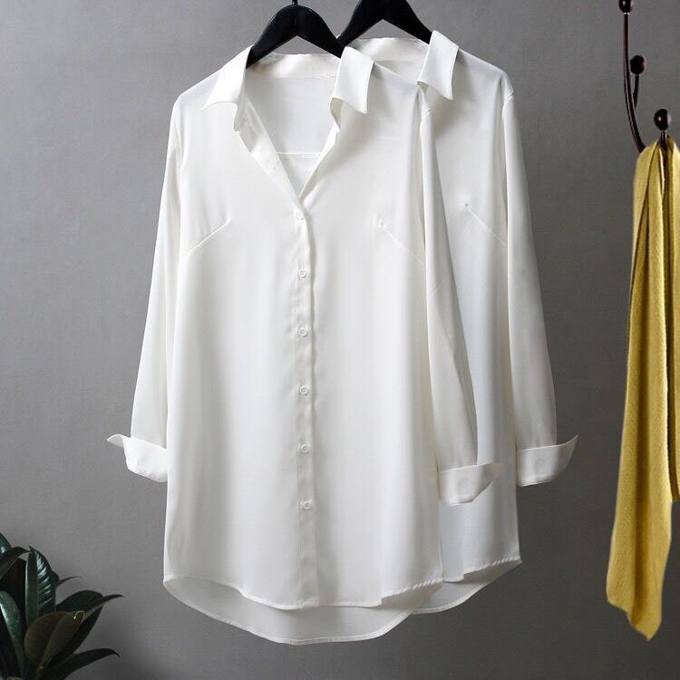Chiffon Shirt Women's Long Sleeved Korean Style Oversized Design Loose Base Shirt Mid-length Shirt