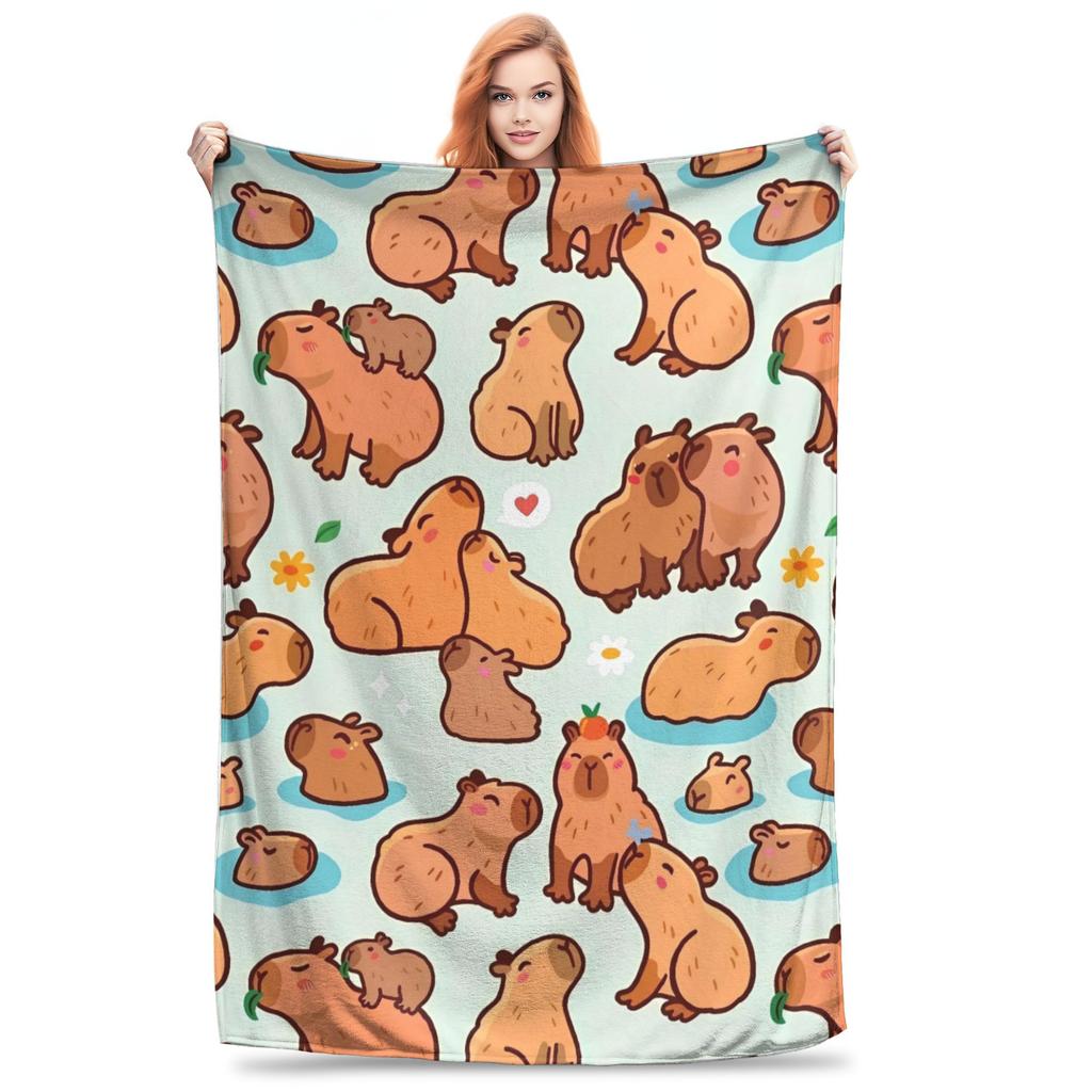 Trembling Capybara Flannel Blanket Winter  Soft Durable Throw Blanket for Kids Couch Bed Funny Bedspread Sofa Bed Cover