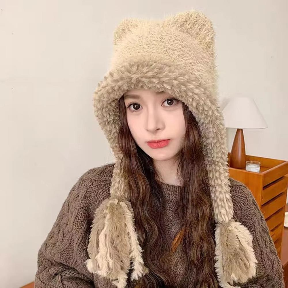 Cute Edge Winter Hat Ear Protection Warm Knitted Woolen Hat Windproof Thermal Beanie Cap Winter