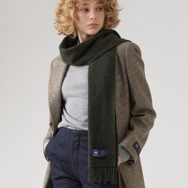 ABRAHAM MOON Merino Wool Muffler 25cm - Dark Moss