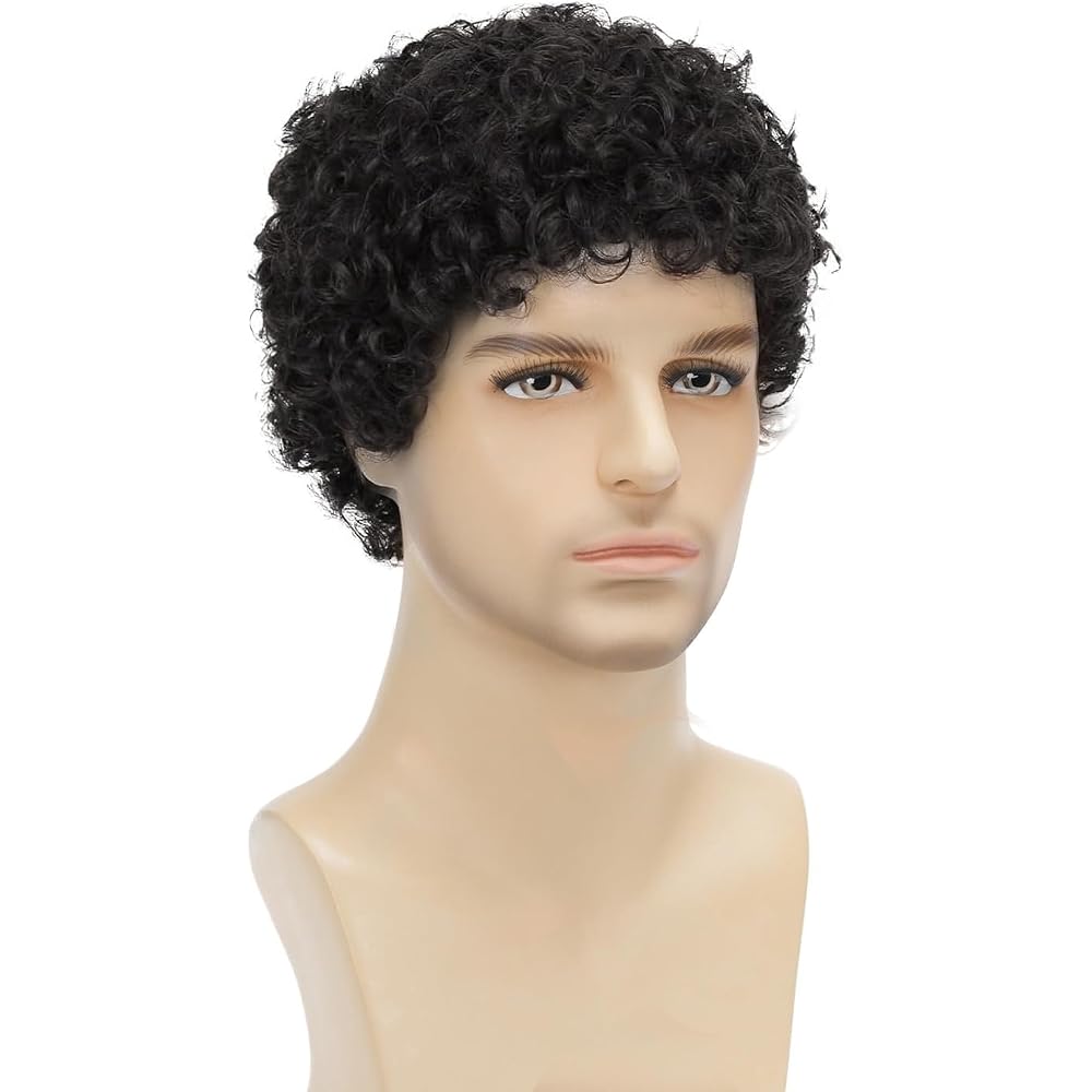 Men's Curly Short Wig Natural Black Heat Resistant Full Wig Cosplay Costume Light Brown M508