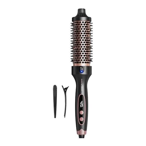 Wavytalk Roll Brush Iron 38mm Shiny Hair Blow Finish Tourmaline Ceramic Thermal Brush with Negative Ions Low Damage 5 Level Temperature Control (Rose