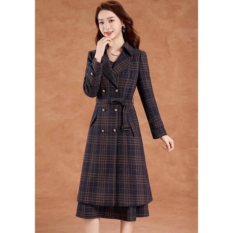 Elegant Checkered Blazer & Long-Sleeve Dress Set