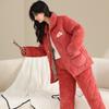 Thickened And Velvet Three-Layer Padded Pajamas Women'S Winter Coral Fleece New Large-Size Loungewear Simple And Casual