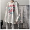 2024 Men's Long-Sleeved T-shirt Autumn Undershirt Long Sleeve Cotton Autumn Hong Kong Style Printing Loose Trendy Top