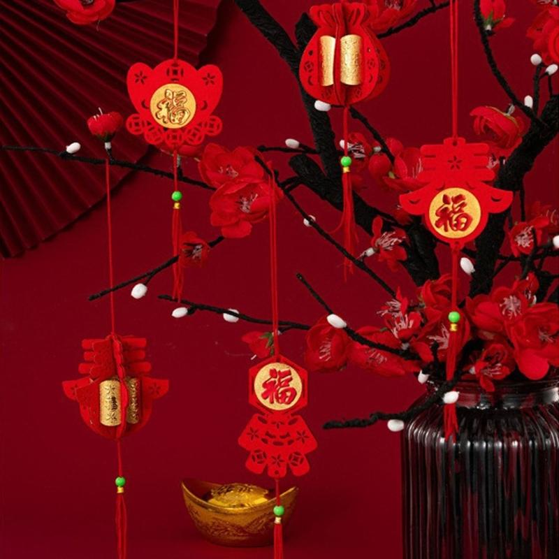 Chinese New Year Decorations Ornaments God of Wealth with Luck Fu Pendants Traditional Luck Hanging Fu Decal Six Designs
