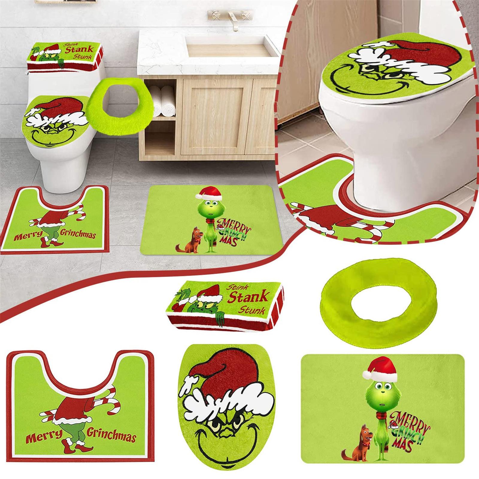 

5 шт. Рождественский ковер на пьедестале для ванной комнаты, крышка для унитаза, коврик для ванной, нескользящий коврик на пьедестале для душа, ванной комнаты