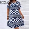 Vestito da Festa Geometrico Etnico Vintage Taglie Forti Donna Casual Scollo O Manica Corta Mini Abiti Per Donna Estate Larghi