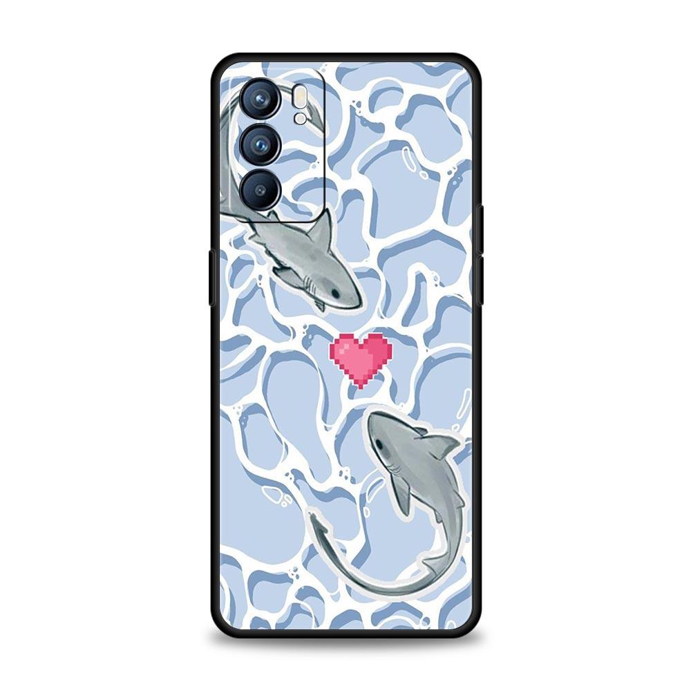Seaside Sharks Pattern Phone Case For Oppo A17 A31 A54 A57 A78 A79 A98 Find X5 X6 Reno 6 7 8 10 11 12 13 F Pro 5G Soft TPU Cover