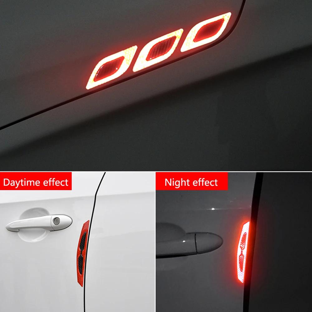 6pcs Car 3D Reflective Carbon Fiber Sticker Fashion Car Styling Reflective Strips Night Safety Warning Auto Exterior Accessories