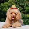 POPETPOP 1PC Adjustable Cotton Dog Sombrero Hat Funny Chihuahua Costume Mexican Party Accessory with Random Color Beads