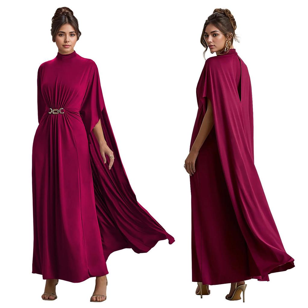 Damen Figurbetontes Taillenbetonendes Knopf-Schal-Kleid mit Rundhalsausschnitt