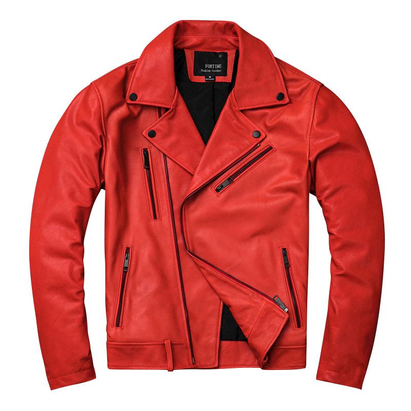 

Кожаная куртка из ПУ кожи, мужская приталенная кожаная куртка M красный