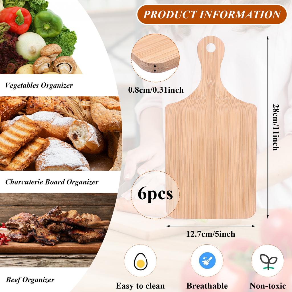 6 Pcs Bamboo Chopping Board 11X5 Inch Thicken Bamboo Cutting Board Bulk Wood Serving Charcuterie Board With Handle Dinner Plate