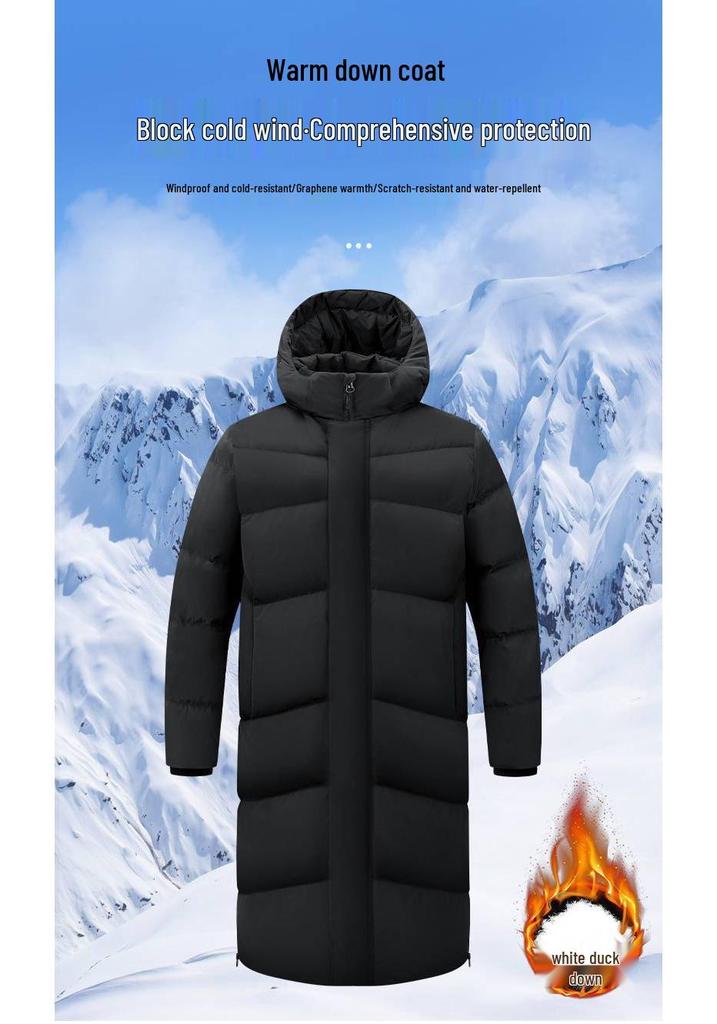 National Standard 90 White Duck Down Jacket - Knee-Length Winter Sports Coat for Athletes