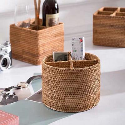 Hand-woven Wicker Straw Storage Basket Portable Four-compartment Storage Fruit Basket Household Storage Basket Home Decoration