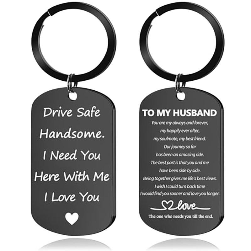 Men's Black Stainless Steel Military ID Card Keychain with Double-Sided Laser Engraving