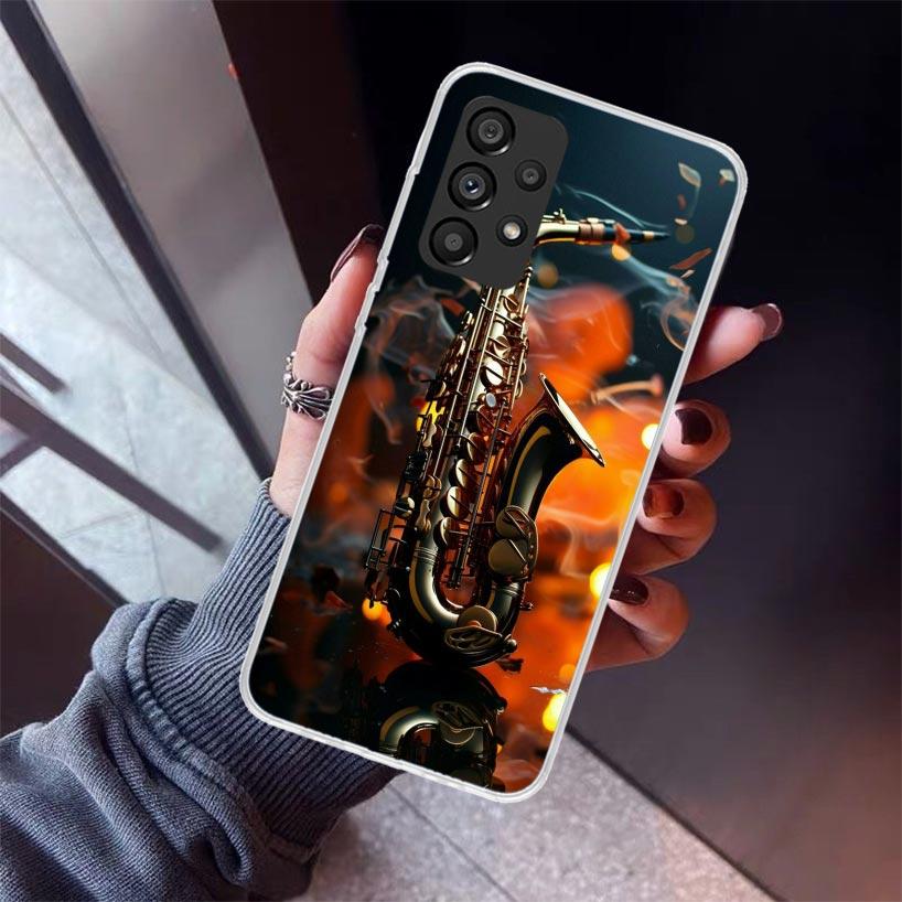 Music Saxophone Instrument Phone Case For Samsung Galaxy A12 A52S A42 A32 A22 A51 A50 Note 20 Ultra 10 S10 Plus A71 A70 A31 A30