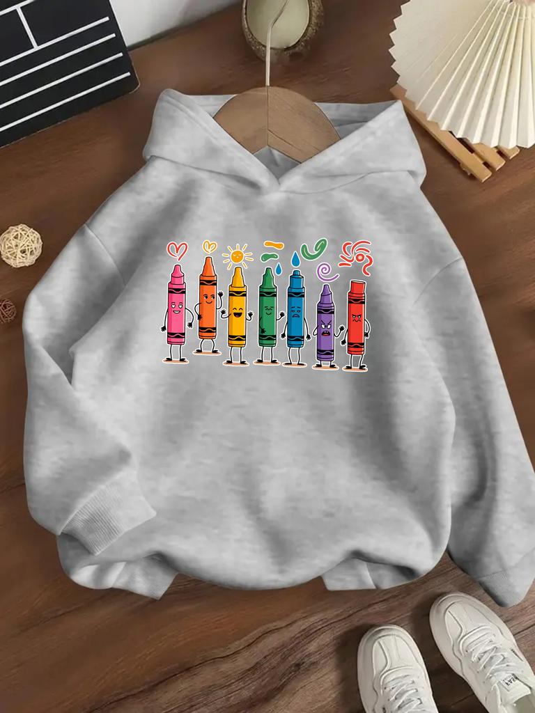 Children's Hooded Sweatshirt, Spring and Autumn Style, Boys' and Girls'cartoon Crayon Print Hoodie Casual Long-sleeved Pullover.
