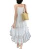 Women's Summer Chiffon Lace-Trim Spaghetti Strap Long Dress - Sweet, Waist-Cinching Style