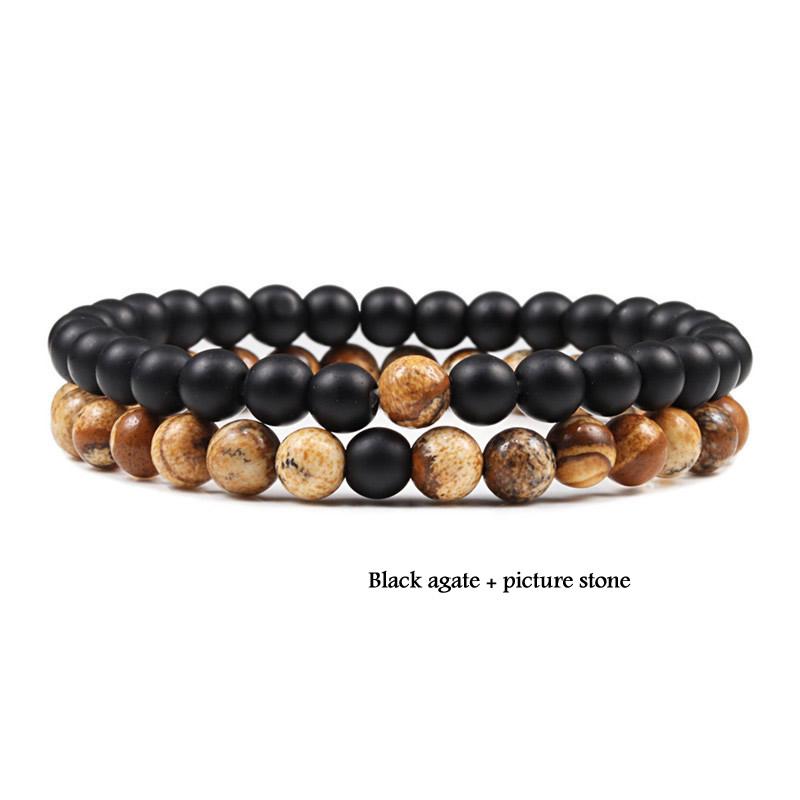 2 pieces/set of natural stone bracelet couple classic black matte blue malachite bracelet, suitable for men and women best gift