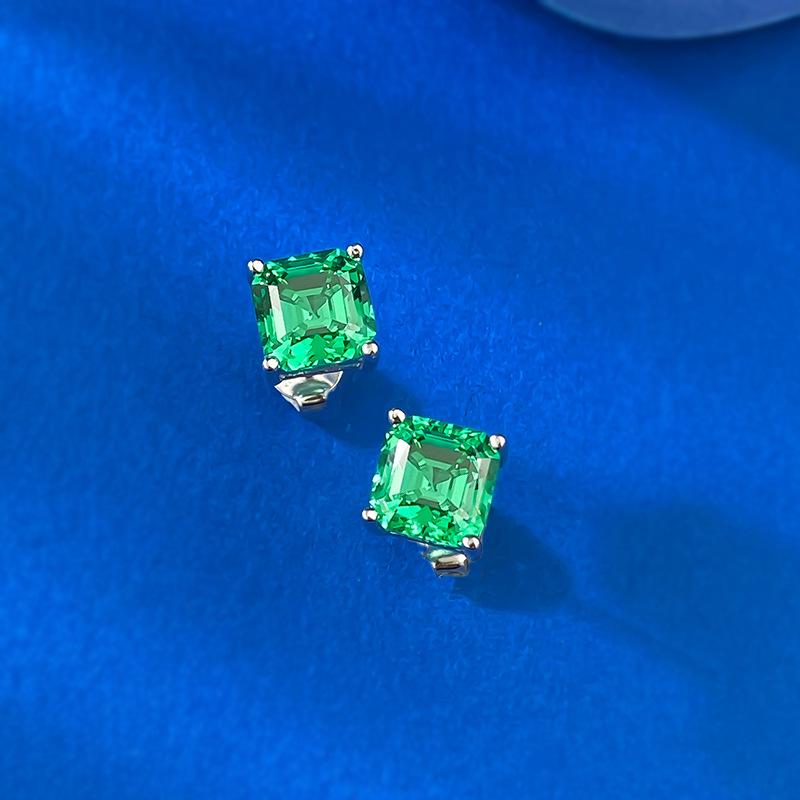 Jewelry Simple 7 * 7Mm Emerald Pagoda Car Flat Simulation Drill Four-Claw Stud Earrings Ear Jewelry