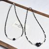 Silver Labradorite and Black Spinel Heart Necklace with Freshwater Pearl Beads