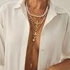 Spice Girl Cross Metal Pendant Necklace Elegant Pearl Beaded Y-Shaped Clavicle Chain Multilayer