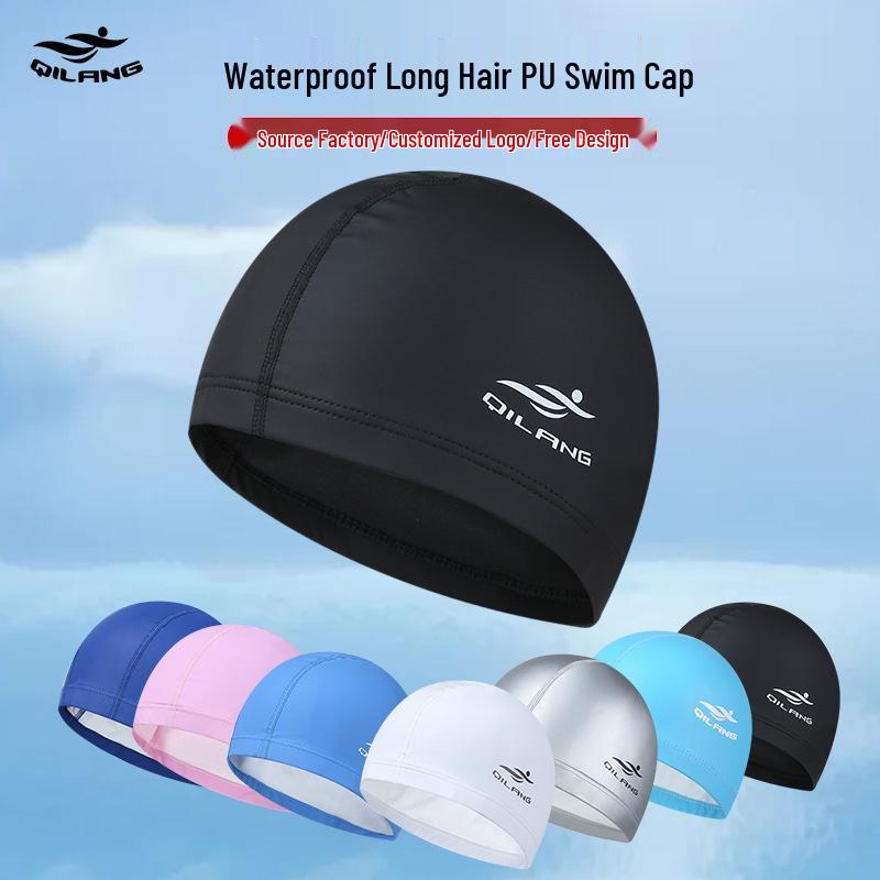 Large Swim Cap for Men & Women with Ear Protection, Non-Constrictive, Long Hair PU Material, Adult Training Cap, Customizable Logo